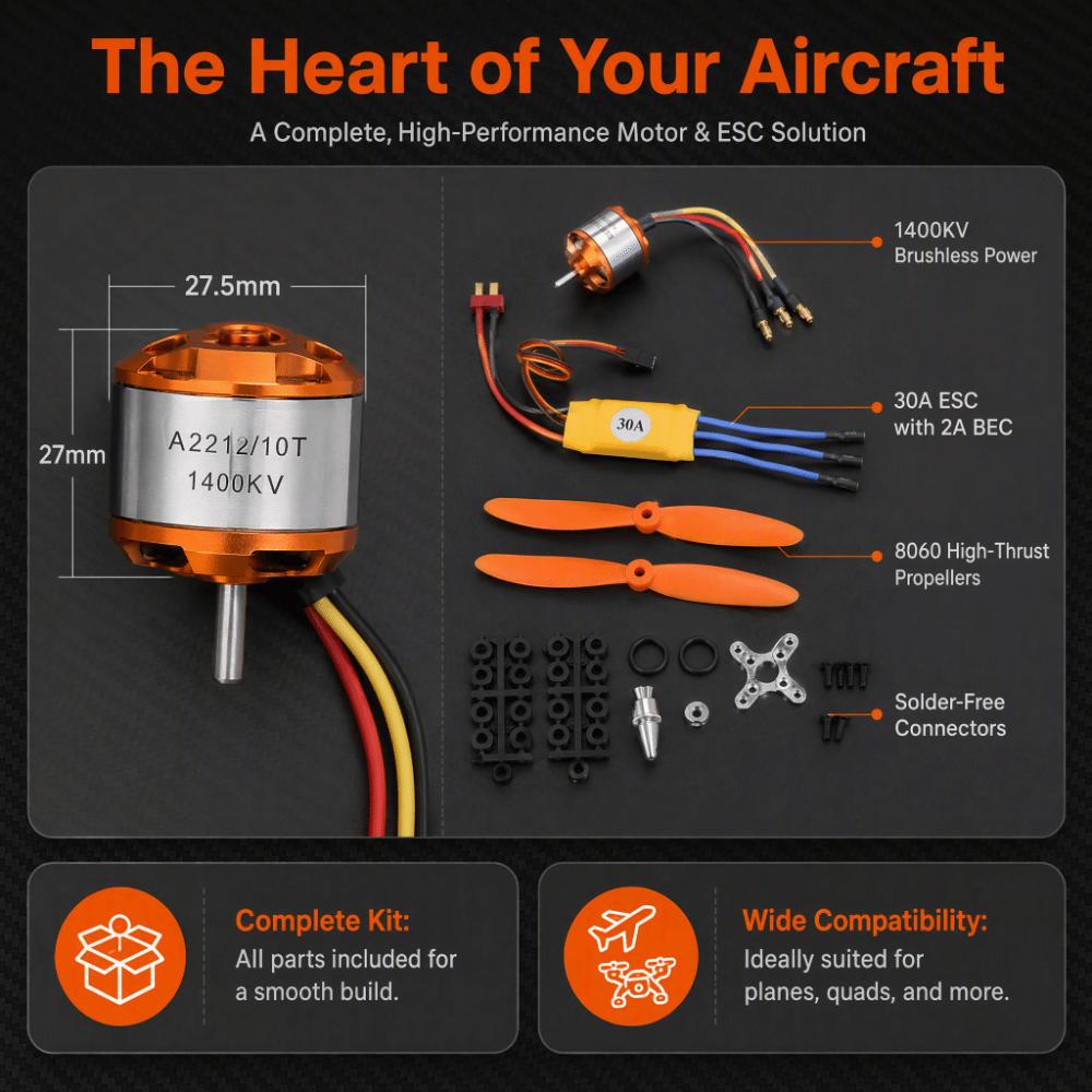 1400KV Brushless Motor 5V 2A BEC Propeller Set Durable RC Motor Kit For RC Airplane