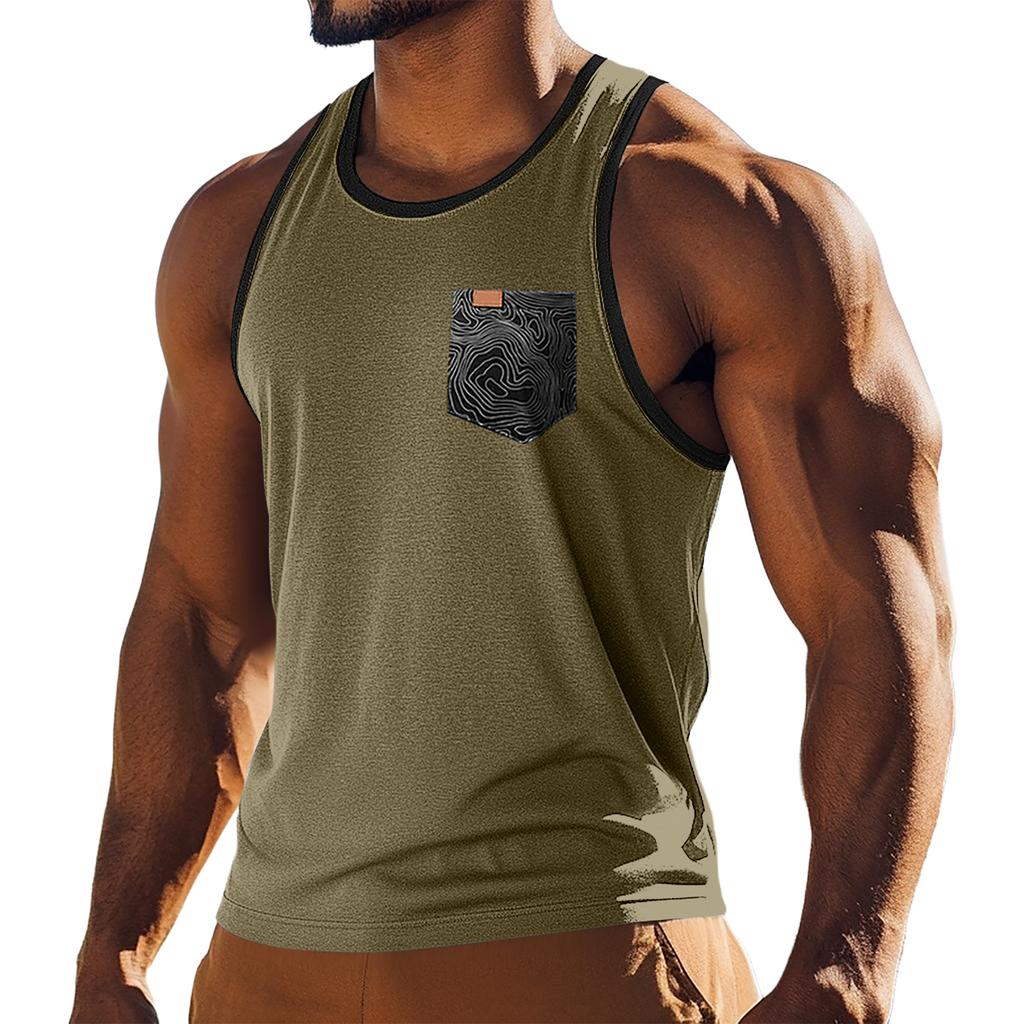 Men's Sport Sleeveless T-shirt Breathable Slim Undershirt Pocket Top Vest