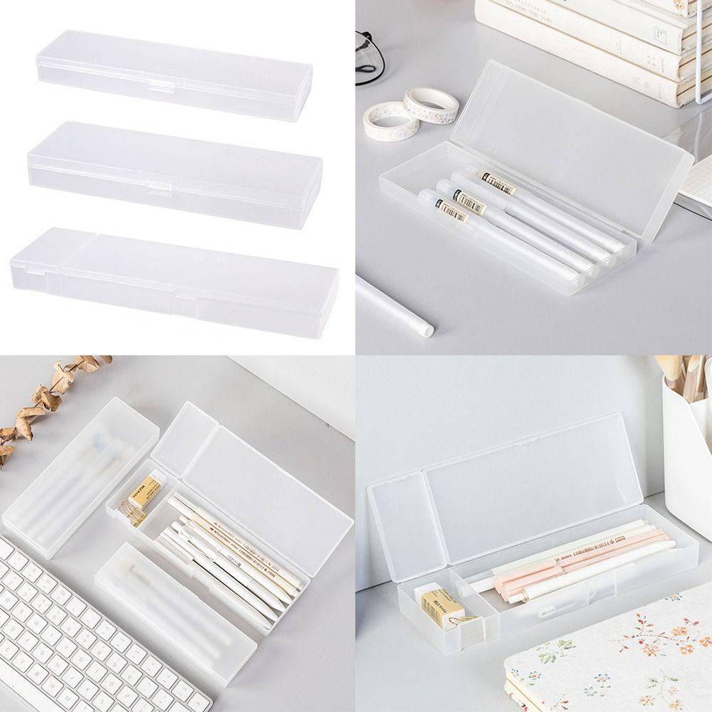Plastic Pencil Case S/M/L Frosted Stationery Storage Box Multifunctional Translucent Stationery Organizer School Office