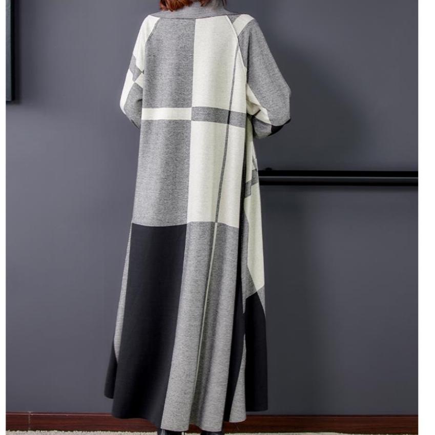 Φθινόπωρο Χειμώνας Γυναικείο Αδιάβροχο Μακρύ Παλτό Γυναικείο Παλτό Ανοιχτό Πλεκτό Καρό Παλτό