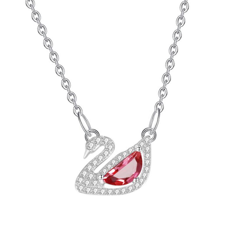 S925 Silver Swan Necklace for Women Multicolor Crystal Clavicle Chain Fashion Jewelry