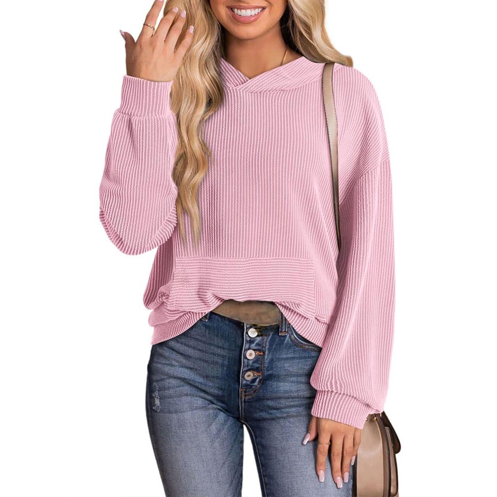 Women's Fashion Loose Twisted Hoodie With Pockets Long Sleeves Solid Color Top