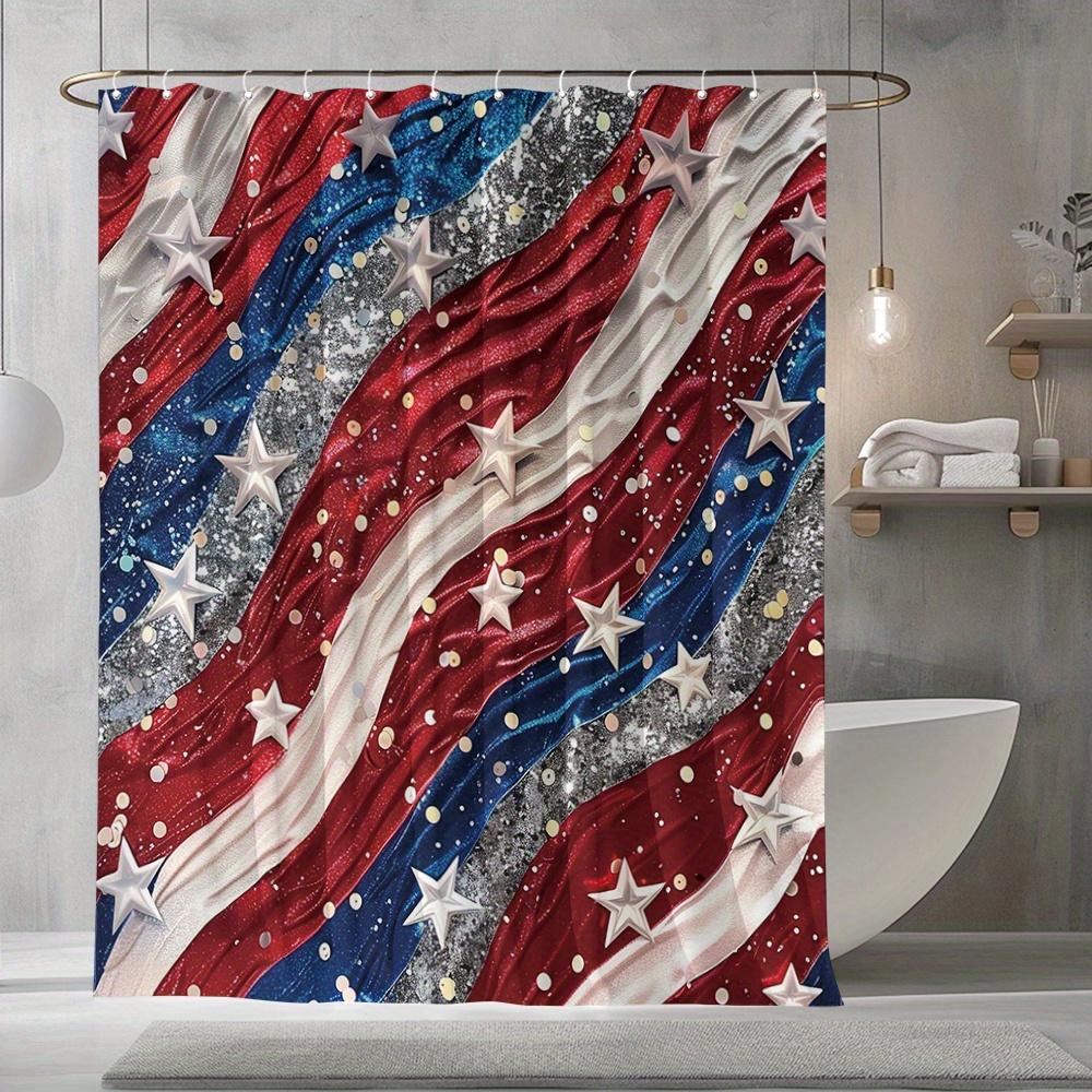 

Patriotic American Flag Shower Curtain with Stars and Stripes Design in Red White and Blue Colors for a Bold Bathroom Statement W90XH180cm