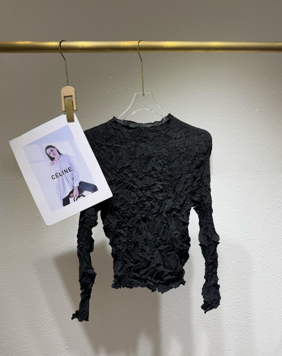 Pleated Spring 2026 Women s Handmade Slimming Long Sleeve T-shirt - Casual & Versatile One Size чёрный