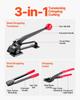 Steel Banding Strapping Kit, Heavy Duty Banding Sealer Tool with 183 M Binding Straps, 300 Metal Seals, Manual Pallet Packaging Strapping Kit for