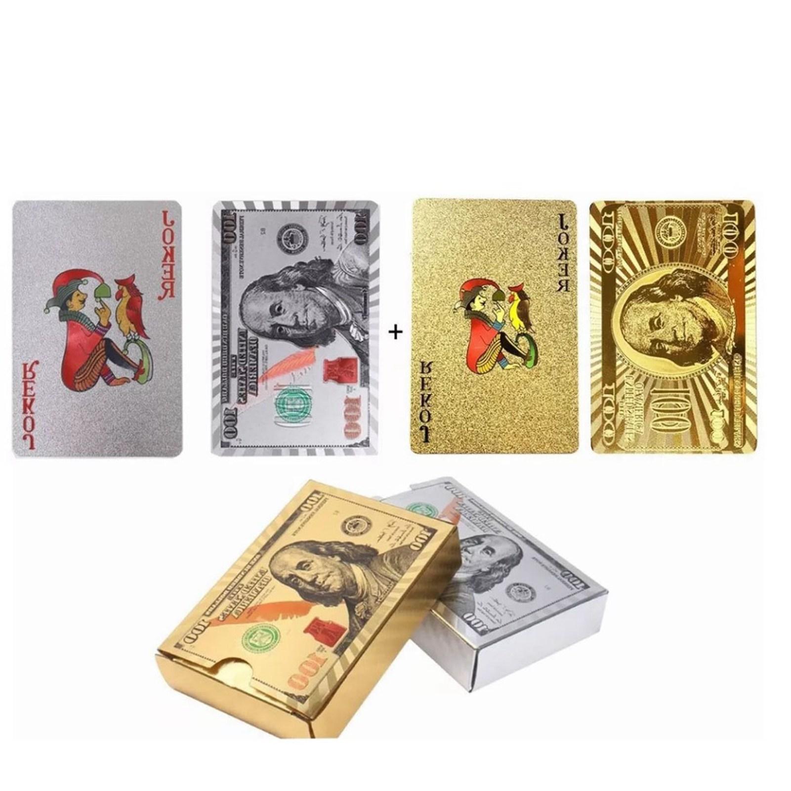 

2PCS Playing Card Gold Leaf Frosted PVC Plastic Waterproof Poker Size Playing Card for Party Game