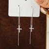 Elegant Korean-Style Long Tassel Cross Earrings with Inlaid Diamonds for Women