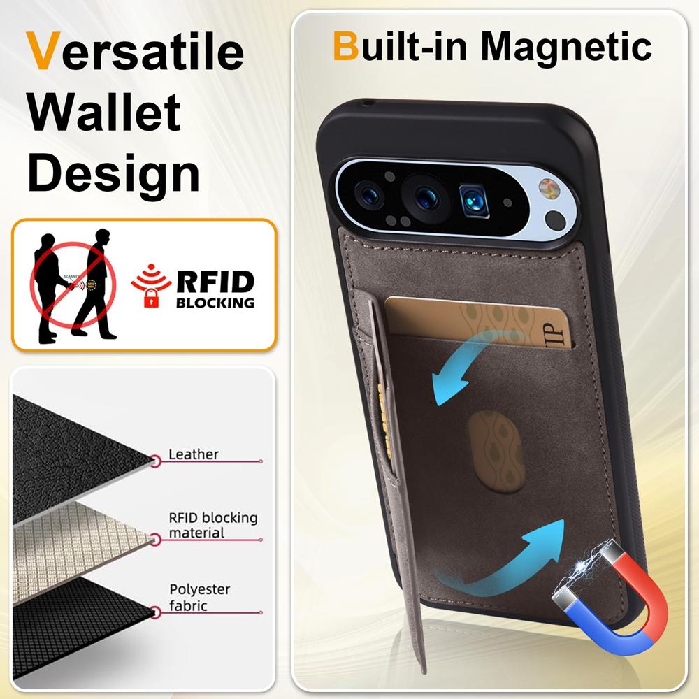 Leather Case For Google Pixel 8 8pro 8A 9 9pro 9A 10 10pro Pro XL Pixel10 Case Card Slots Cards Holder Kickstand Phone Case