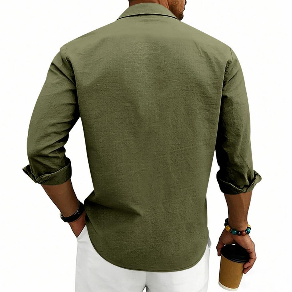 Men's Linen Washed And Creased Long-sleeved Shirt - Breathable Shirt