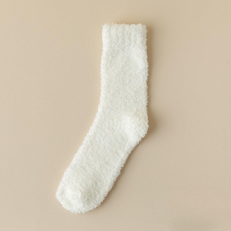 Solid-color Coral Fleece Socks - Children's Warm Sleep Socks with Added Padding and Thickened Mid-calf Floor Socks