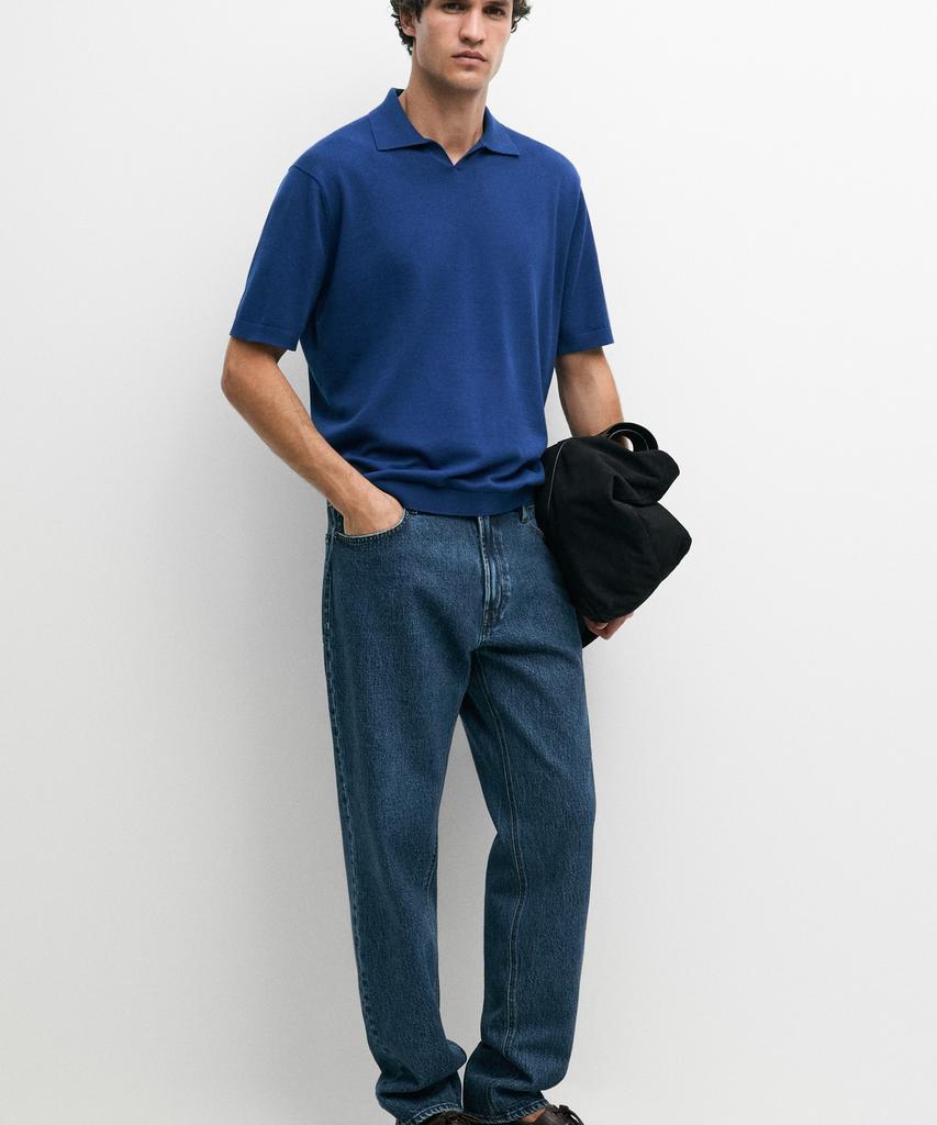 Masimodutti 100% Cotton V-Neck Knit Polo Shirt