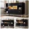Buffet - MUVOE - Noir - 130 Cm - Éclairage LED - Verre Coulissant