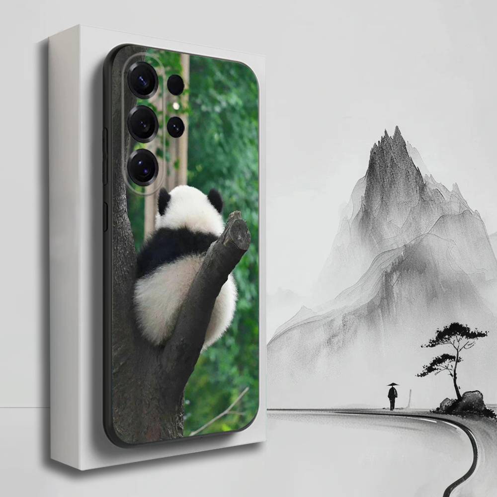Animal Cute Panda Fubao Phone Case For Samsung S25,S24,S23,S22,S21,S20,S10,Ultra,Plus,Lite,FE,Soft Silicone Black Cover Samsung S23ULTRA5G