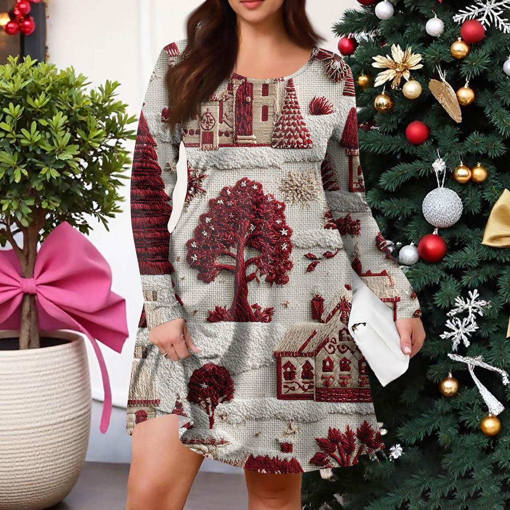 Dámské ležérní šaty s gradientním potiskem, kapsou, kulatým výstřihem a dlouhým rukávem ve větších velikostech na jaro/podzim