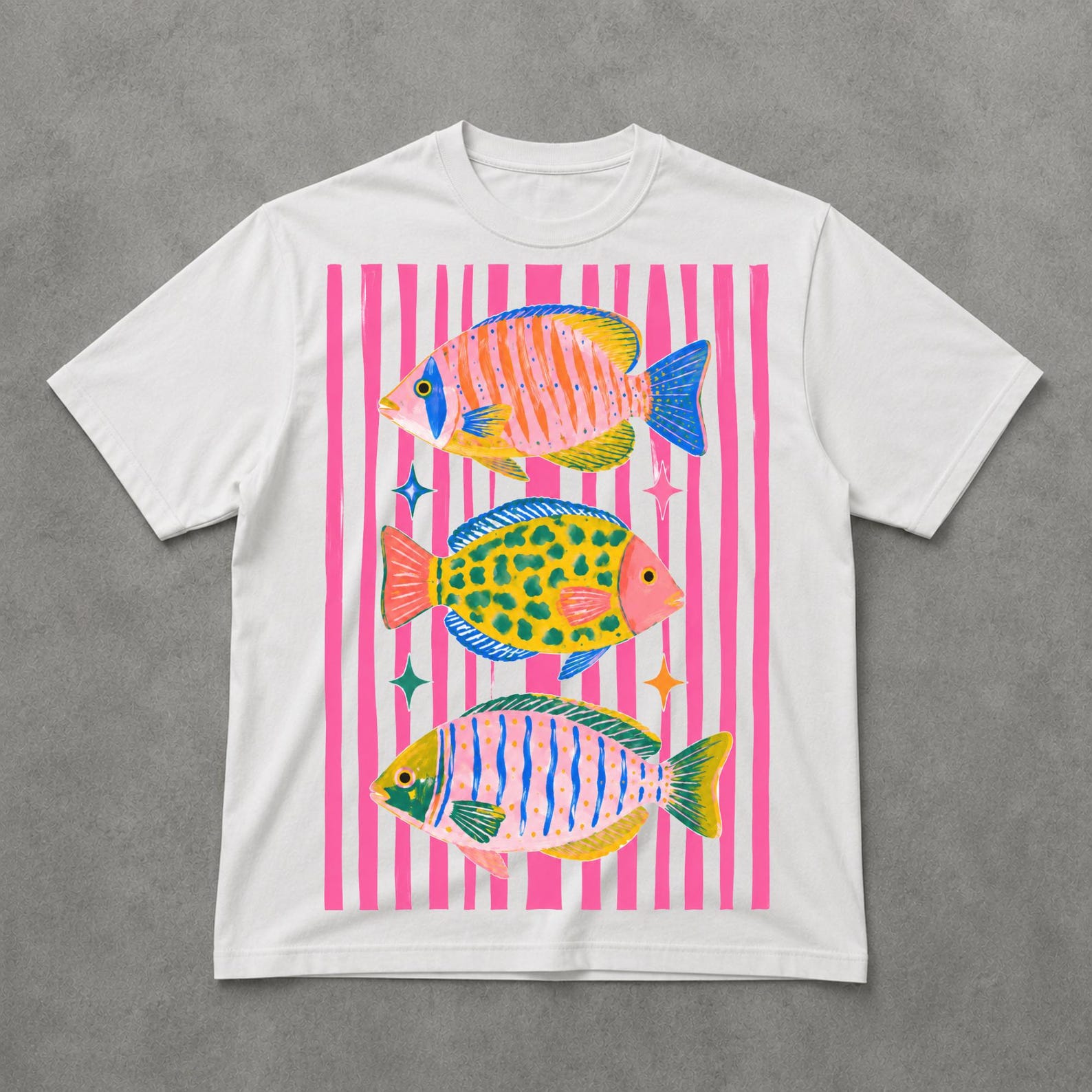 Vibrant Tropical Fish Shirt, Colorful Coastal Ocean Graphic Tee, Maximalist Beach Art Shirt XL