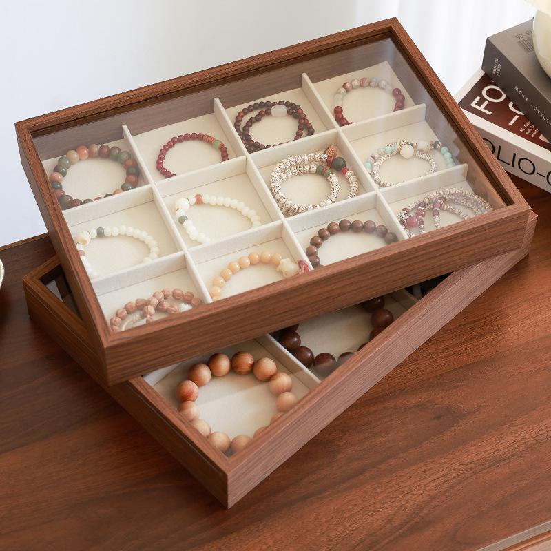 Wooden Jewelry Box with Bracelet and Bead Storage, Exquisite Display Stand for Rings and Earrings, Large Capacity, Dustproof Design