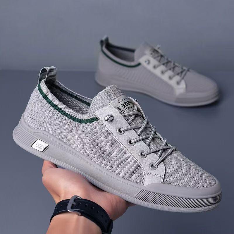 

Flying woven men s shoes new mesh sneakers soft-soled casual shoes one-pedal lazy board shoes men 44 серый