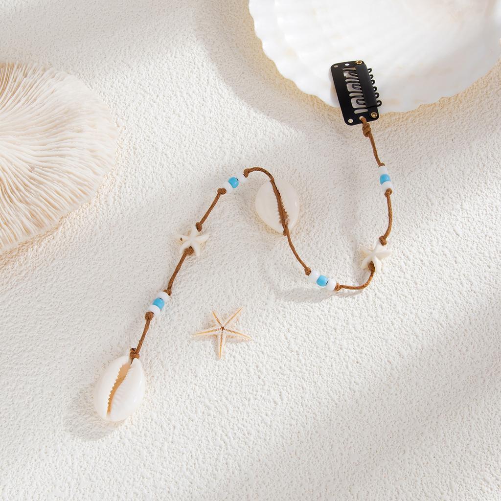 Beach Conch Starfish Scallop Tassel Hair Accessory for Women DIY Summer Beach Long Pendant Braided Wax Thread Hair Decoration Jewelry Charm Hair Clip