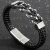 Punk 316L Stainless Steel Skull Bracelet for Men Vintage Men's Braided Leather Rope Chain Wrap Bracelets Massive Male Jewelry