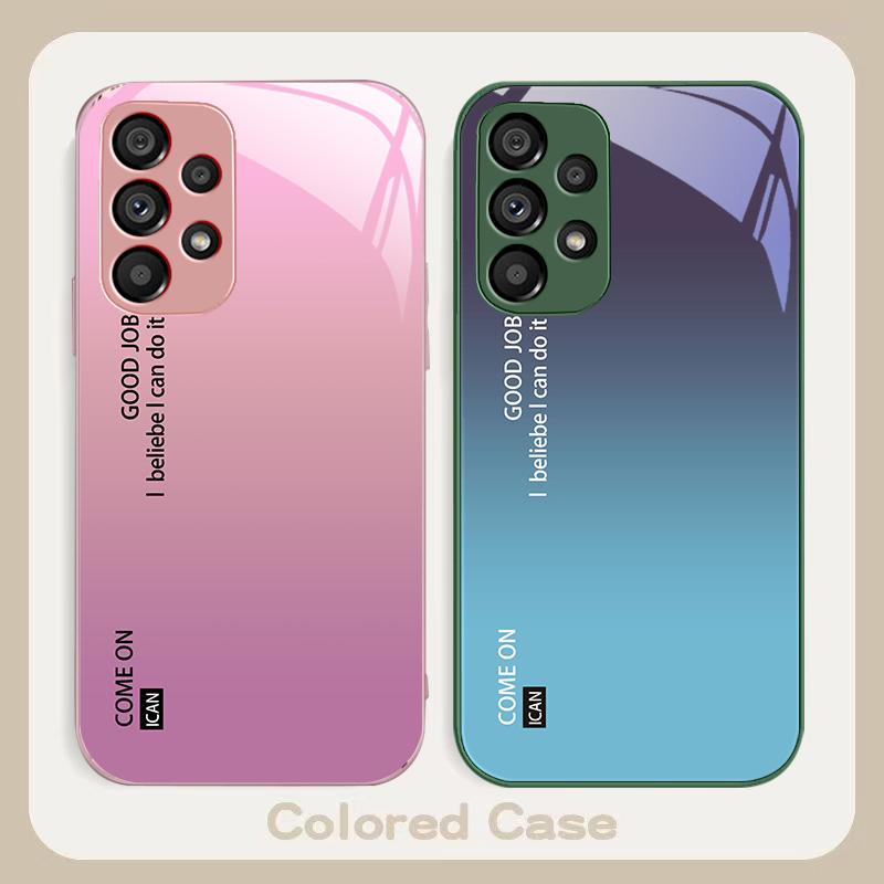 Gradient solid color For Samsung Galaxy S23 U ltra 24 Plus S20 21 FE S25 Ultra A70 A72 73 51 52 53 Tempered Glass Phone Case