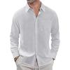 Cotton and Linen Shirt, Thin Lapel Collar with Pocket, Long-sleeved Shirt for Men