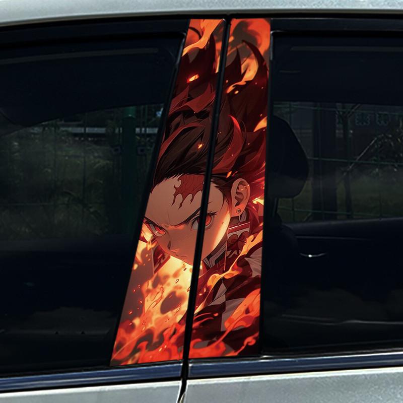 1/2PCS Anime Demon Boy Car Center Pillar Sticker B-Pillar Protective Film Decoration Decals