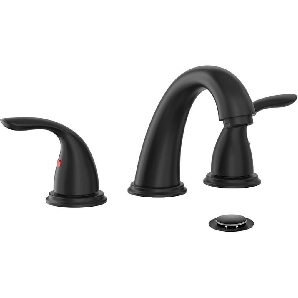 Phiestina Brushed Nickel Bathroom Faucet 3 Hole, 8 Inch 2 Handle Modern ABS Plastic Bathroom Sink Faucet, with Metal Pop up Drain and Water Supply