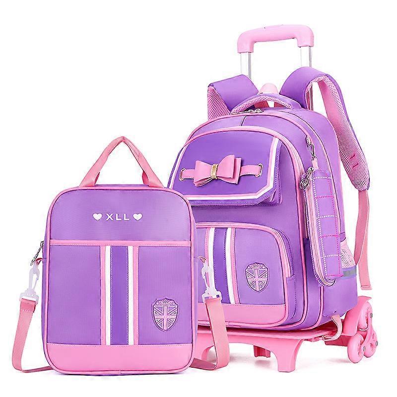NEW Detachable 6 Wheels Trolley School Bag Girls Rolling Backpack Children Cute Pink Bowknot Schoolbag Wheeled Backpack Set