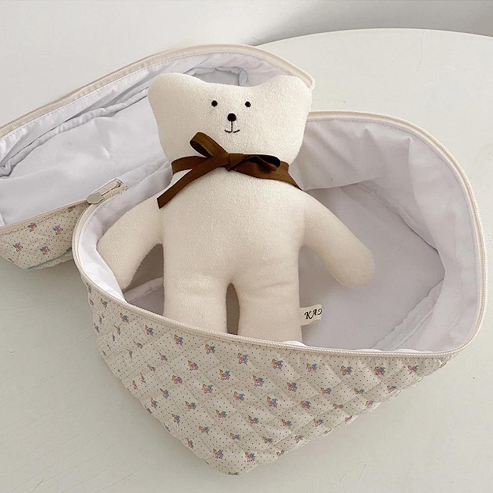 Women Padded Clutch with Zipper Quilted Cosmetic Pouch Cotton Floral Printed Large Capacity Female Girls Storage Bag Set