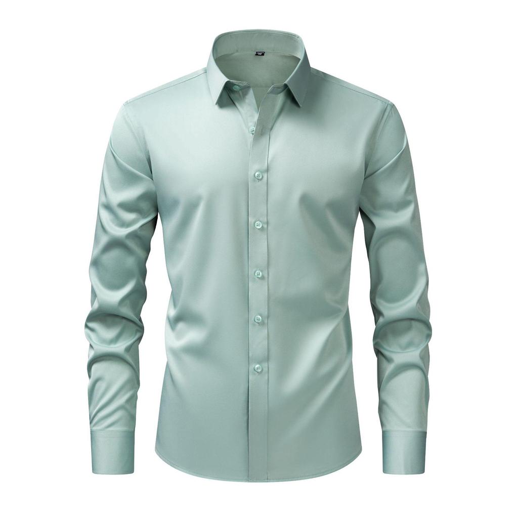 Men's European Style Non-Iron Solid Color Stretch Long Sleeve Business Shirt