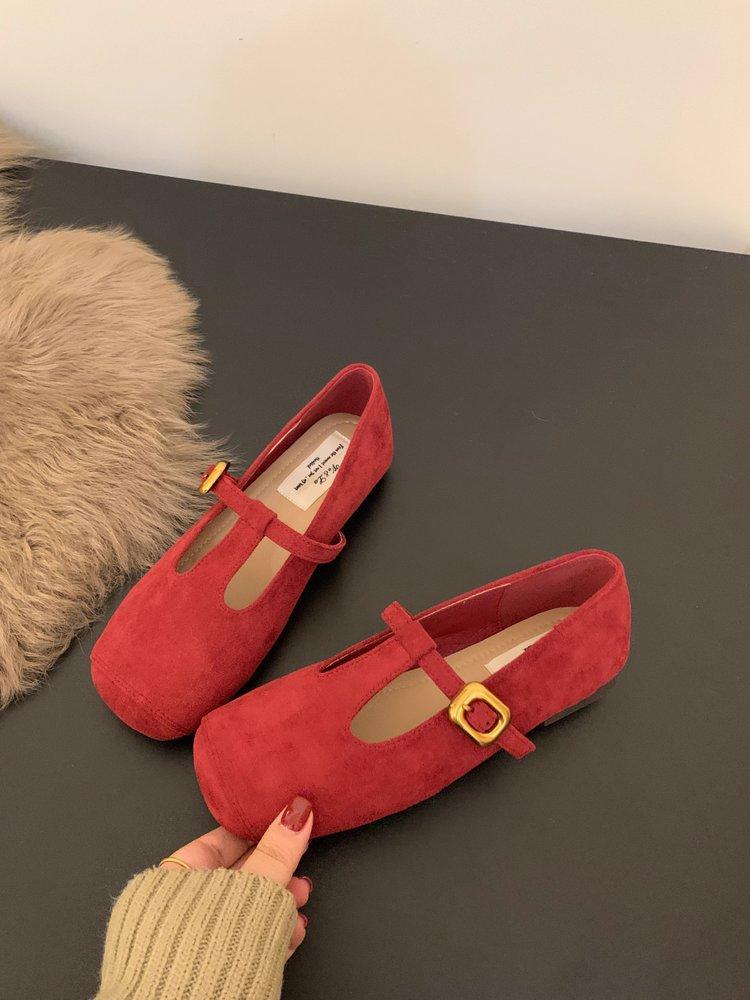 

Gentle fairy Mary Jane shoes 2025 new French elegant suede leopard print square head T with soft sole evening shoes 35 красный