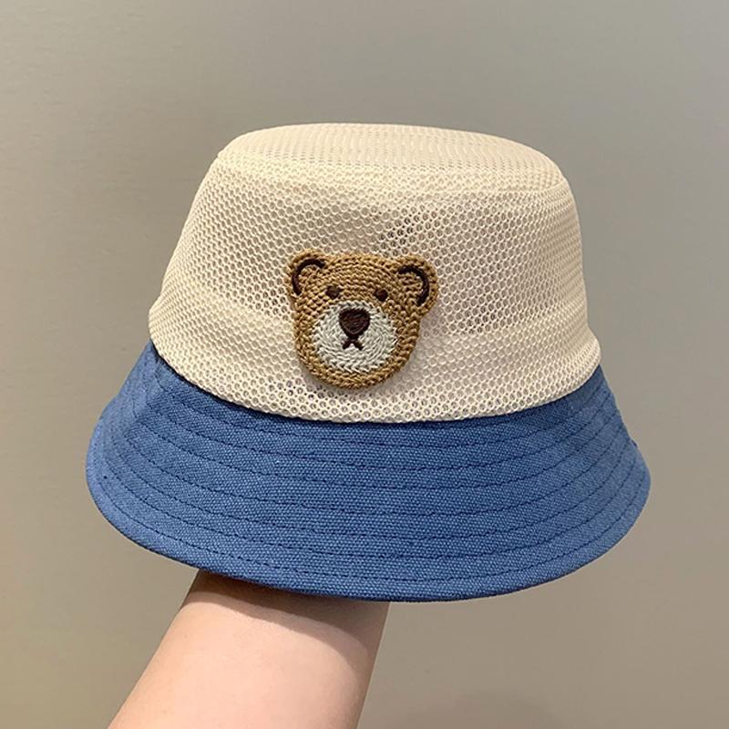 Baby Summer Fisherman Hat Cute Bear Toddler Children Mesh Breathable Sun Hat Outdoor Beach Boys Girls Panama Fisherman Hat