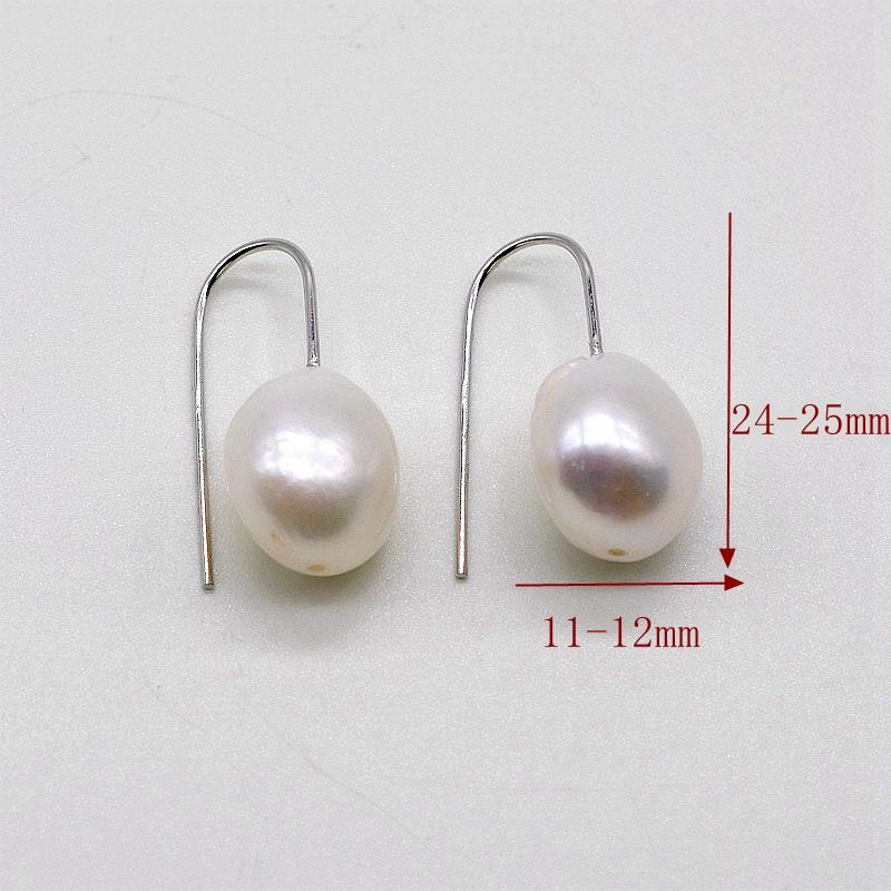 Baroque Pearl Earrings Natural White Freshwater Pearl 925 Silver Hook Short Pendant Women's Earrings Irregular Pearl Jewelry