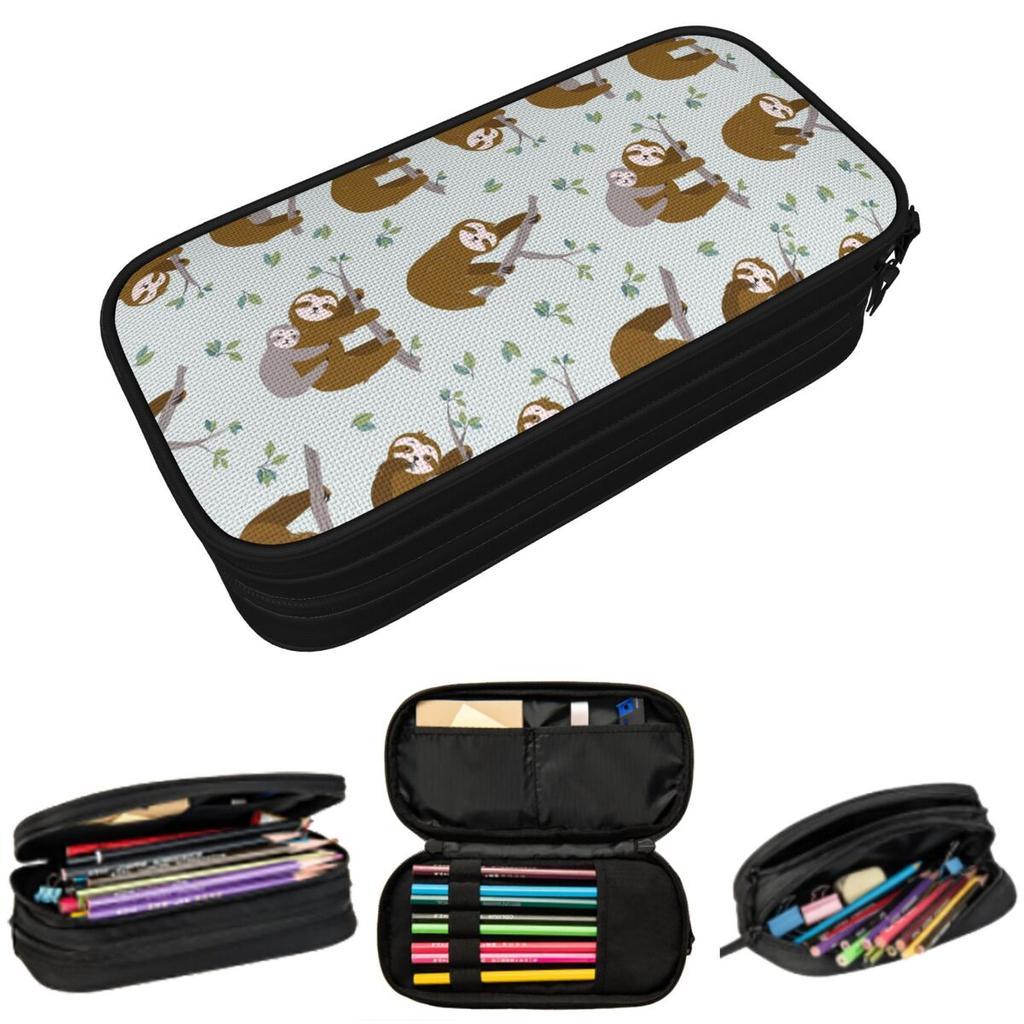 Cartoon Colourful Sloth Pattern Pencil Case for Students Gifts Pen Box Pencil Bag Stationery Supplies Pen Holder Bag