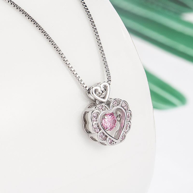 Pink Diamond Heartbeat Necklace for Women Fashion Light Luxury Sweet High-end Chinese Valentine's Day Gift