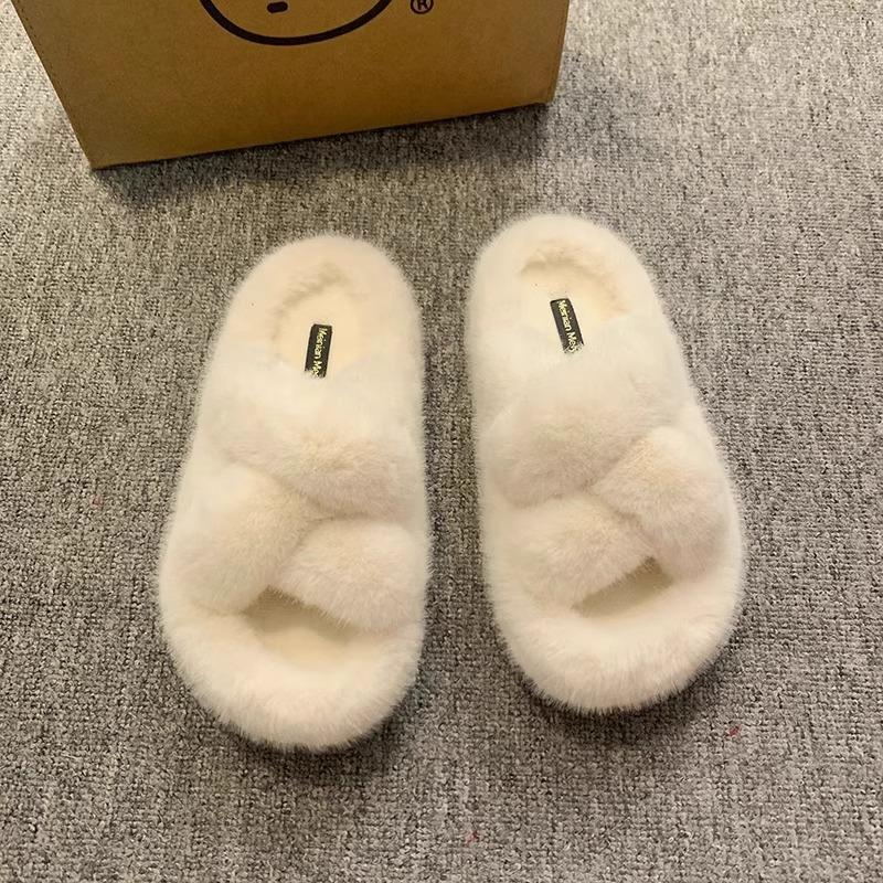 Super popular Mao Mao slippers women's outer wear 2025 new autumn and winter with skirt home thick bottom one-word cotton slippers