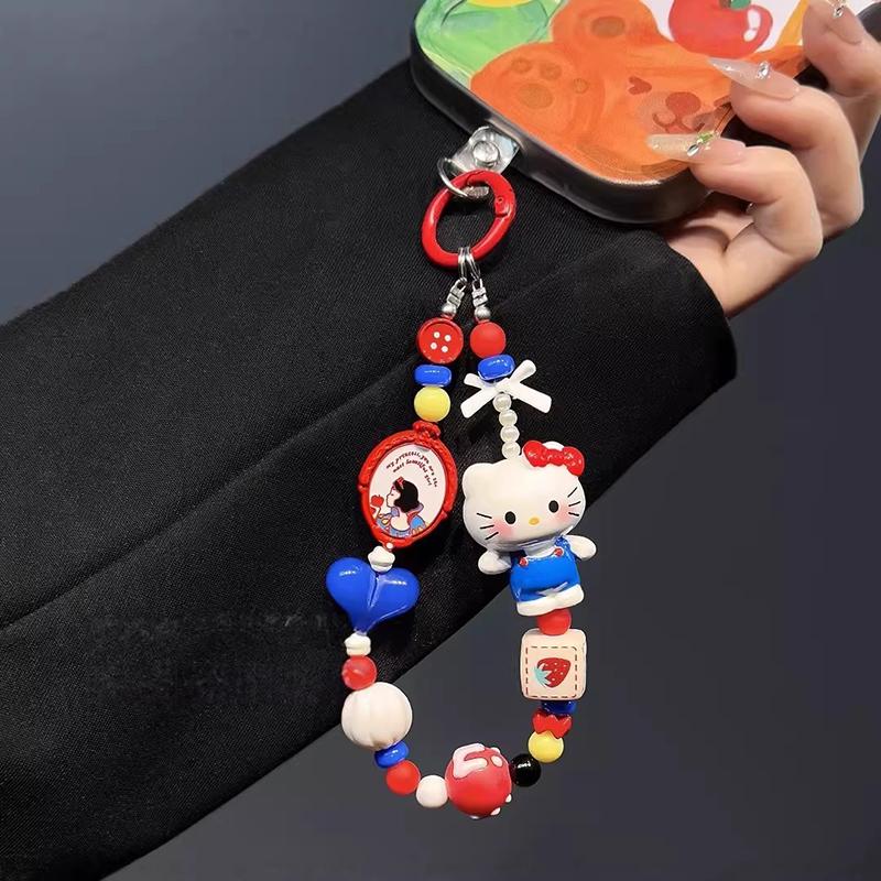 Animation Design Hello Kitty Key Rings Beaded Pendant Phone Charms Kawaii Kuromi Key Ring Adorable Hellokitty Keyring Present For Girls