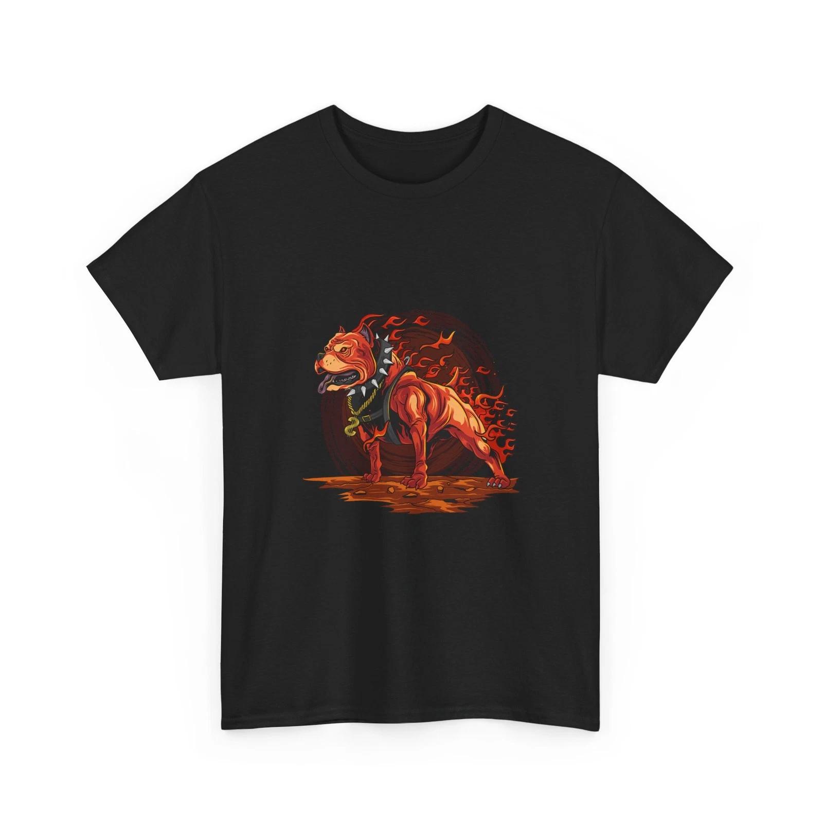 Flaming Hellhound T-Shirt | Fire Demon Dog Graphic Tee, Cool Animal Style T-Shirt 4XL