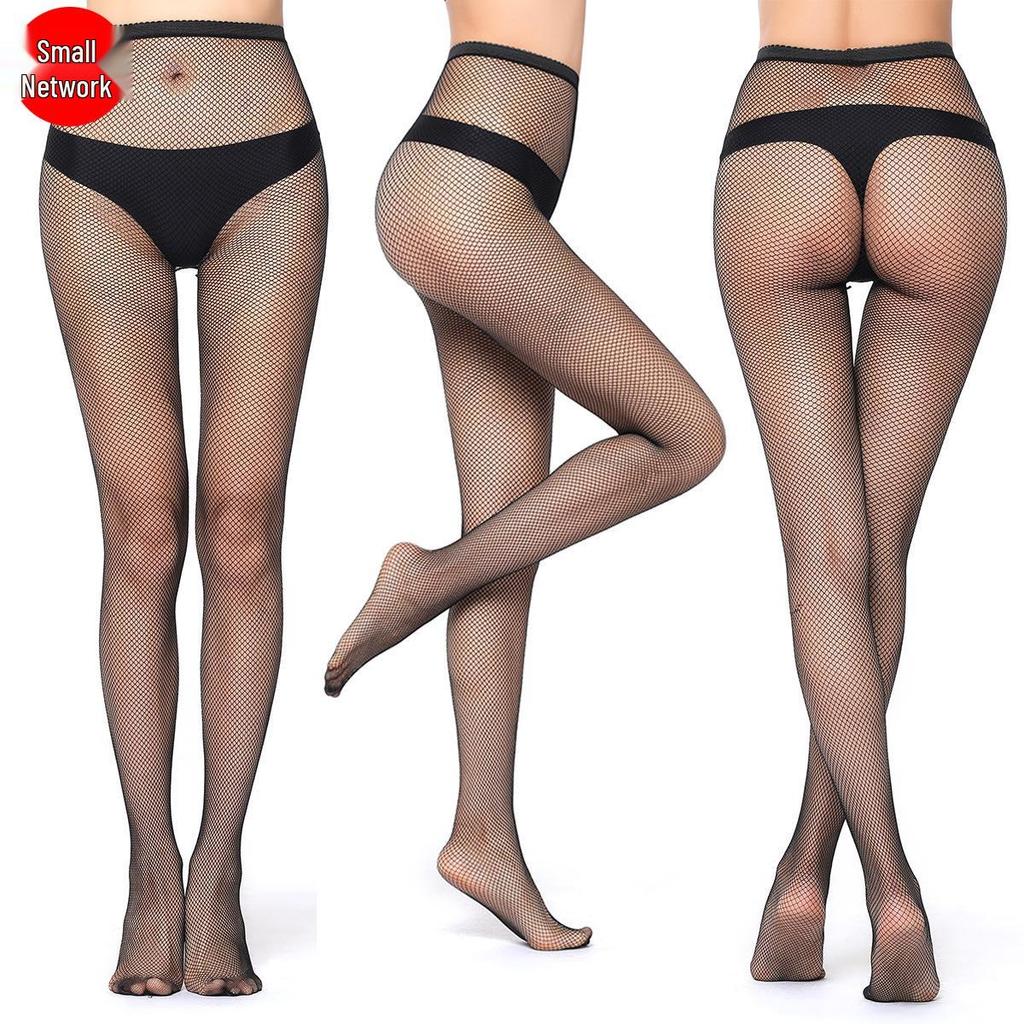 High Elasticity Black Silk Fishnet Stockings - Trendy European and American Style Hollow Mesh Tights
