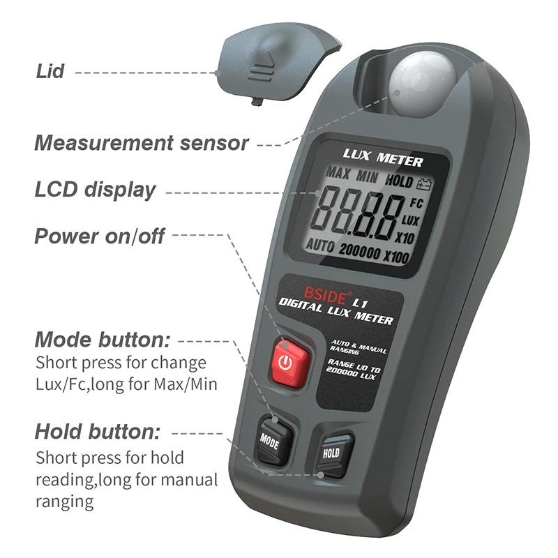 Digital Lux Meter LCD Pocket Light Meter Handheld Lux/FC 0~200,000lux Measure Tester Sensor Photometer Luxmeter Illuminometer L1