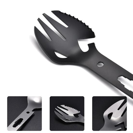 10-in-1 Multifunctional Outdoor Fork Spoon with Bottle Opener Portable Lightweight Utility Tactical Spoon Wrench Camping Utensil Survival Tool