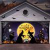 8x7 Ft Halloween Garage Door Banner Hanging Backdrop Garage Door Cover Misty Forest Pumpkin Lantern Scene 243x218 cm