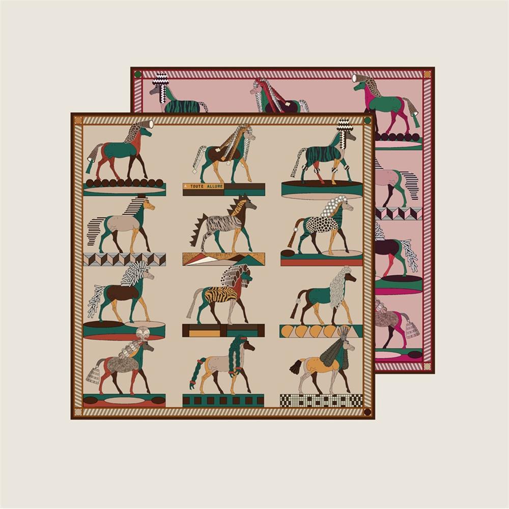 Silk Scarves Wraps Double Printed Twill Silk Scarf Women Shawls Luxury Design Hijabs Fashion Square Curled Shawl 90Cm