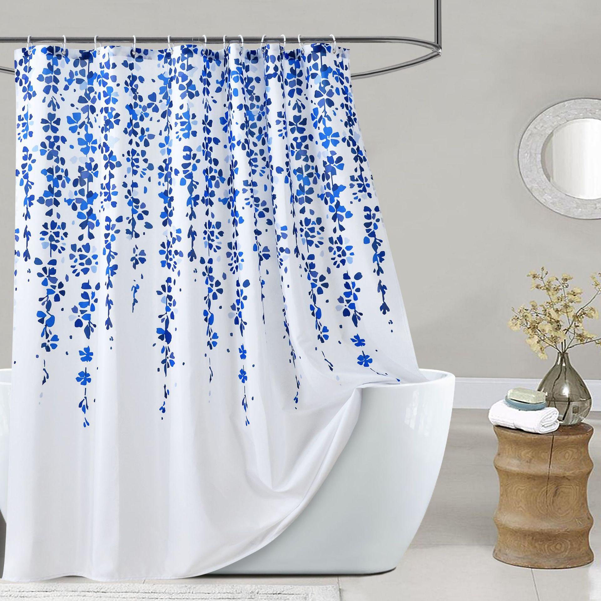 

Занавеска для душа с цветочным принтом, полиэстеровая ткань, белая занавеска для ванной, фермерский стиль, водонепроницаемая, устойчивая к плесени, с крючками, 200 см, классическая W80xH180cm синий