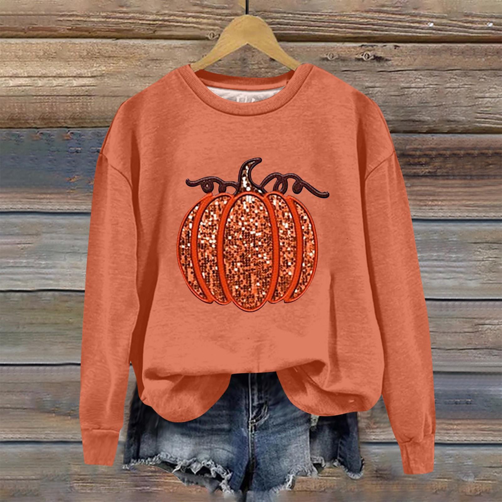 

Женская мода Хэллоуин с длинным рукавом с принтом Свободная толстовка с круглым вырезом Топ XXL шафрановый