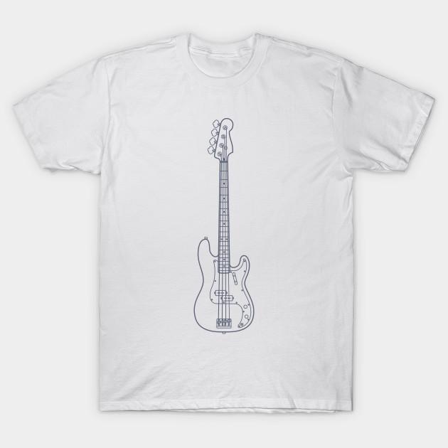 Men Black Print T-shirt P-Style Bass Guitar Outline No-Cut Transfer Paper Print Cotton Tshirt