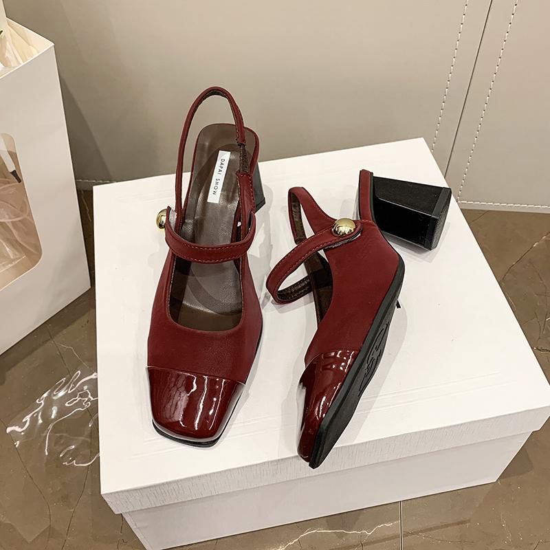 Frühling Sommer Quadratische Zehenpartie Hoher Absatz Damen Sandalen Schlichte Backless Pumps Damen Elegante Gürtelschnalle Kleider Sandalen