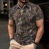 Women Short Sleeve Polo Shirt Khaki Black Brown Full Leopard Spot Print Half Zip Lapel Top