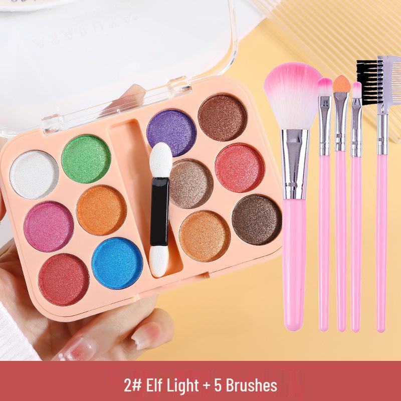 Asha Ruya Shimmering 12-Color Eyeshadow Palette - Student Stage Makeup, Pearlescent Glitter, Blue/Green/Purple.