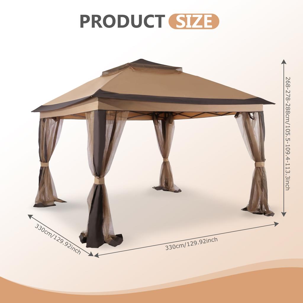 10x10ft Double Roof Canopy Tent with Metal Frame & Stakes & Mosquito Nets with Privacy Screen for Decks & Backyards Patio Party
